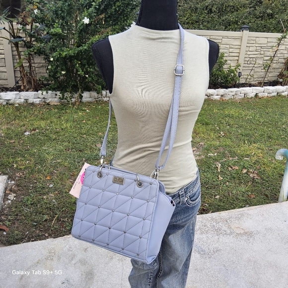 BETSEY JOHNSON PURPLE QUILTED HEART LUV BETSEY SATCHEL w/ CHAIN HANDELS - Picture 7 of 8